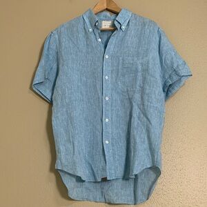 Billy Reid Sky Blue Linen Casual Button-Down Shirt Standard Cut M